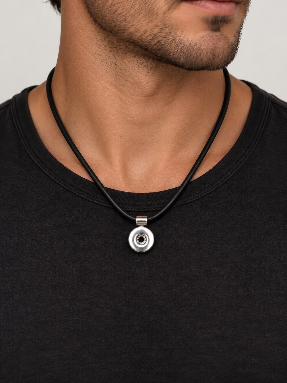 Black Corded Necklace with Silver Snap Pendant • BRAND NEW